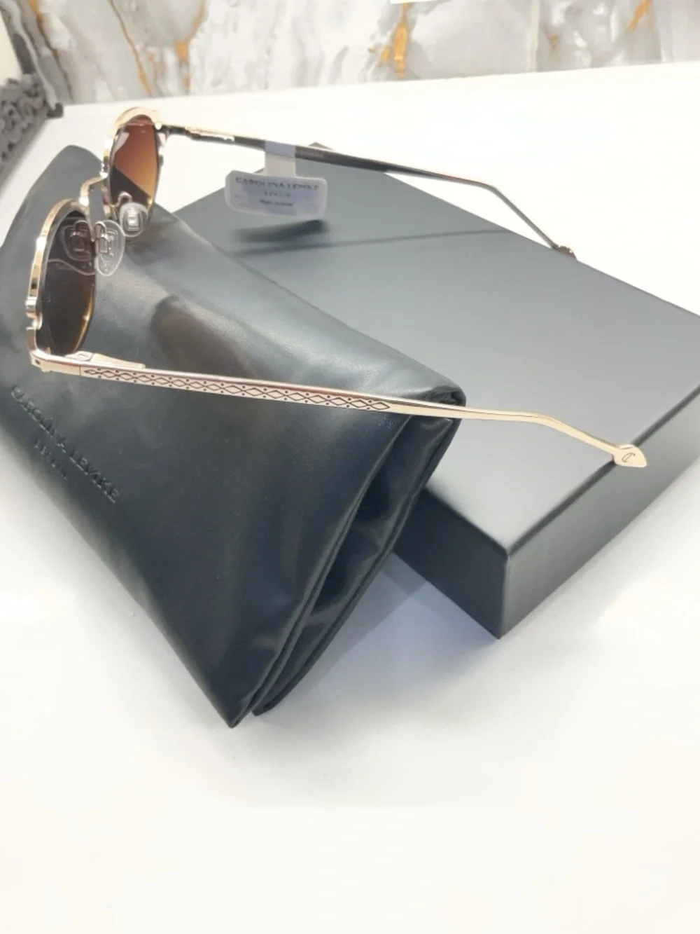 Carolina Lemke Women's Gold Frame Sunglasses with Brown Lenses